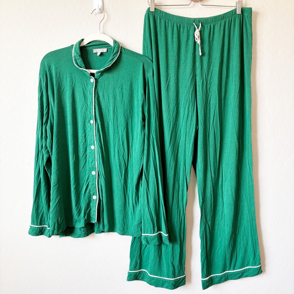 J. Crew Womens Lyocell Soft Eco Dreamiest Green Long Sleeve Pajama Set Size XL